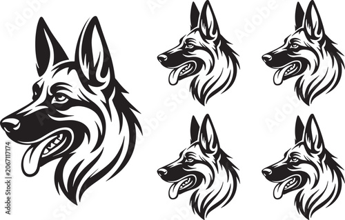 German Shepherd Dog Head Mascot Logo Black and White Vector Illustration