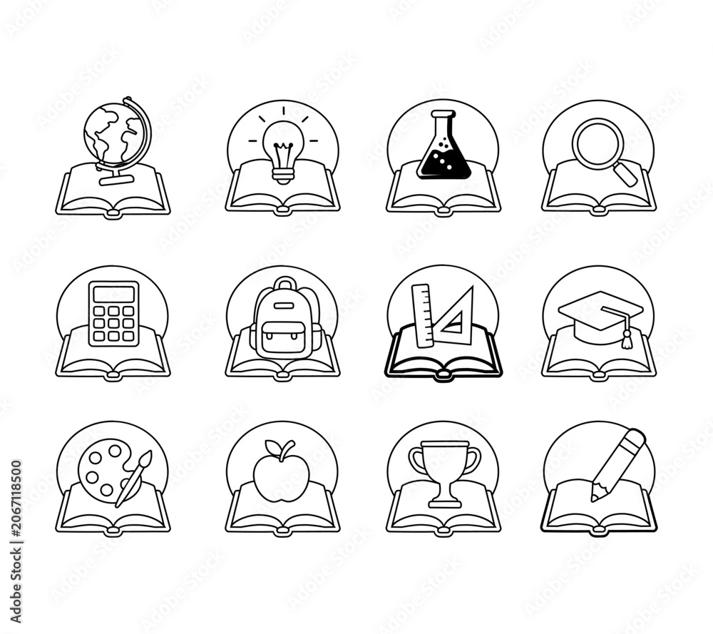Fototapeta premium Cartoon Icon School Collection Element With Book Background Outline Style Simple Digital Design