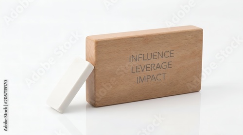Wooden Blocks with Influence Leverage Impact Text for Business Strategy and Growth