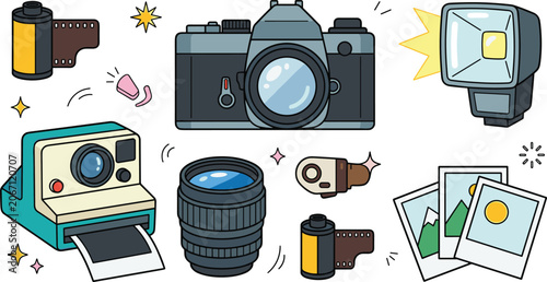 Obraz na plátně Vintage photography equipment sticker set