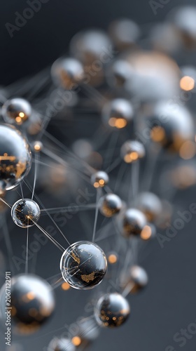 Abstract modern concept of multiple interconnected digital node each representing diverse global culture merging together perfect harmony under softbox office lighting expressing world unity