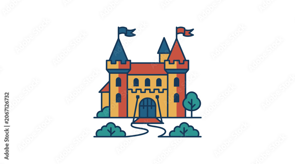 Naklejka premium Minimalist Vector Illustration of a Medieval Castle