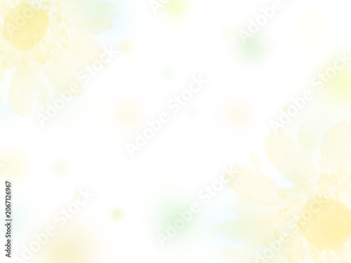 Yellow watercolor sunflower background with copy space in the center. Sunflower frame and border design for summer greetings, heat wave card. Simple pastel gradient wallpaper material.