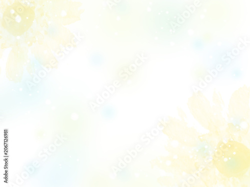 Yellow watercolor sunflower background with copy space in the center. Sunflower frame and border design for summer greetings, heat wave card. Simple pastel gradient wallpaper material.