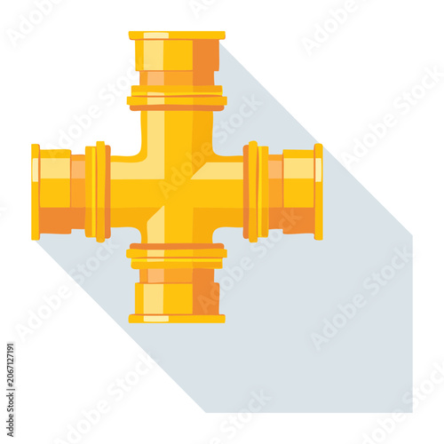 Orange Pipe Fitting Cross Connector Icon