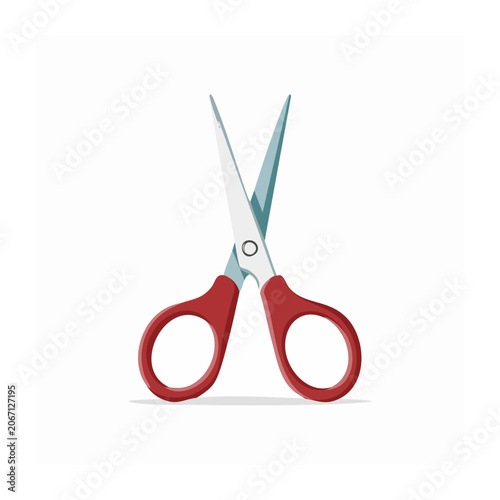 Red and silver scissors icon on transparent background