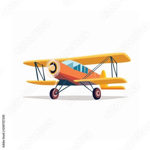Bright orange and blue cartoon airplane flying