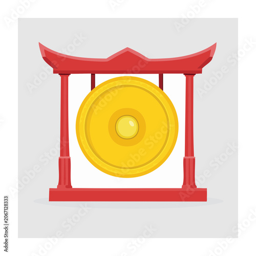 Traditional Gong with Red Frame Illustration