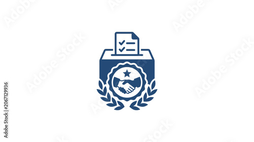 Bild auf Leinwand Election Ballot Box with Handshake Emblem and Laurel Wreath
