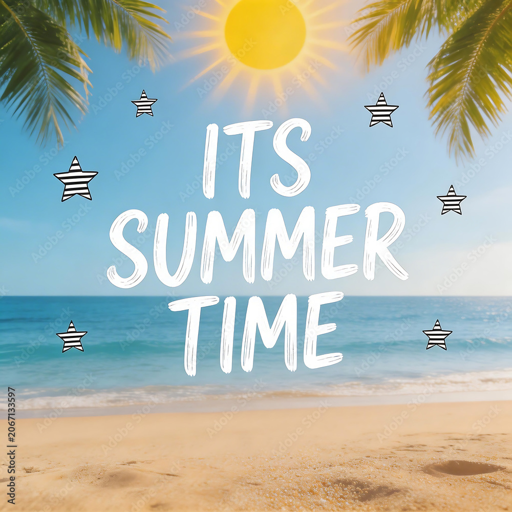 Fototapeta premium Beach with summer time text
