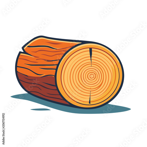 Flat Design Illustration of a Wood Log with Cross Section