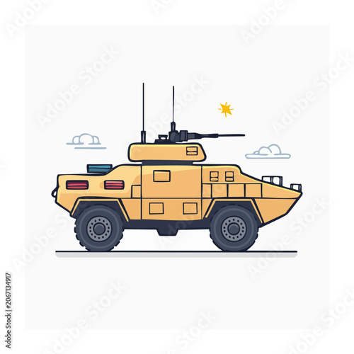 Flat design illustration of an armored military vehicle