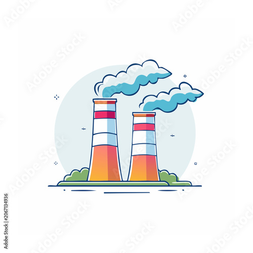 Flat design illustration of factory chimneys with smoke