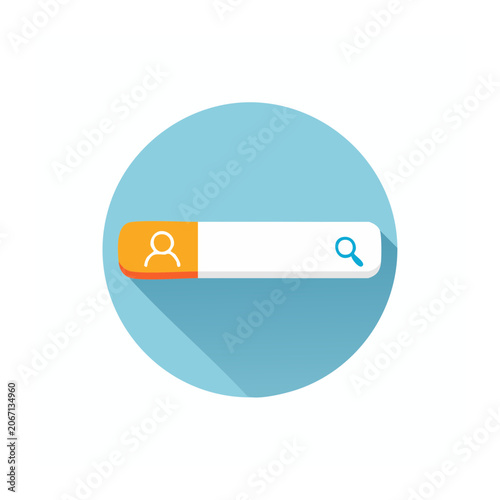 Flat design search bar icon with user and magnifying glass