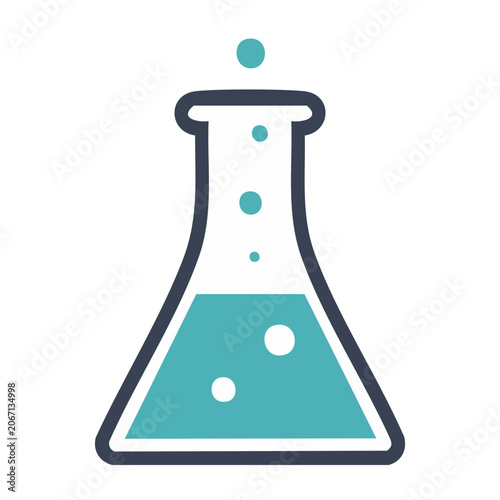 Laboratory Flask Icon with Liquid and Bubbles