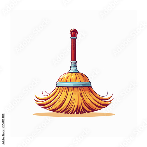 Cartoon Broom with Orange Bristles and Red Handle