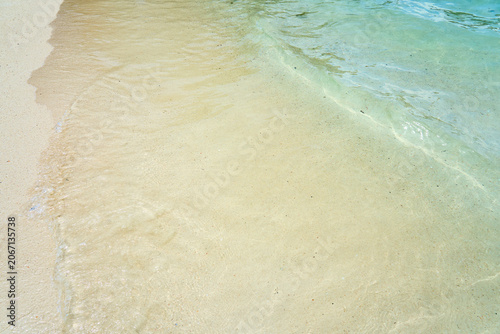 Gentle Ocean Waves Washing Sandy Beach, Clear Turquoise Water Coastal Background