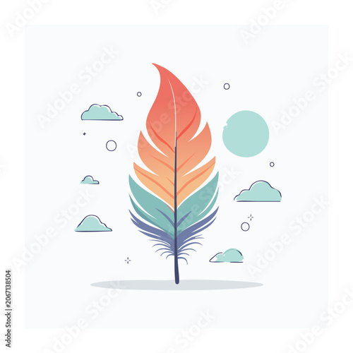 Colorful Feather with Clouds in Flat Design