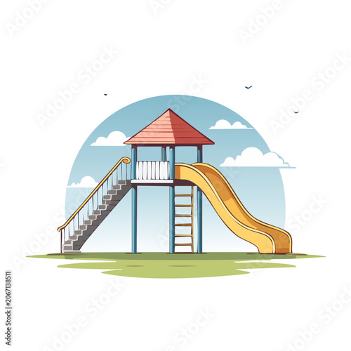 Colorful playground slide with tower and ladder illustration