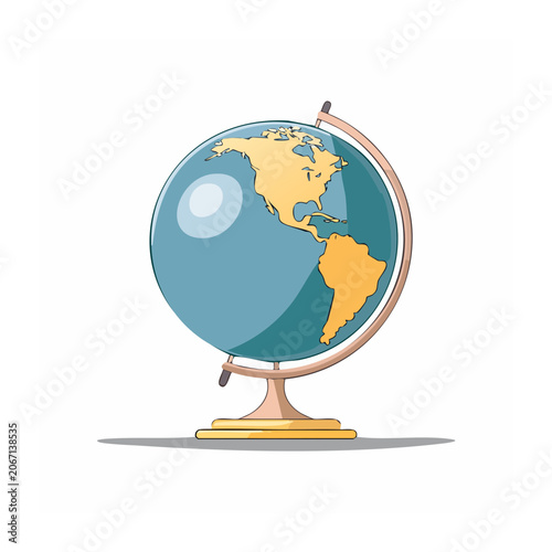 Flat design globe on stand with world map