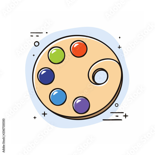 Flat design paint palette with colorful paints and brush