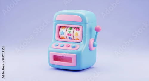 3d slot machine with casino symbols isolated on soft background representing gambling, jackpots and luck