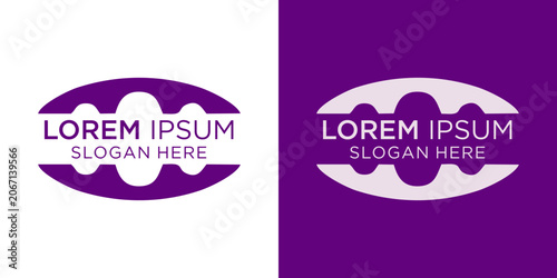 Abstract purple oval sound wave logo template, geometric bridge or fence structure icon
