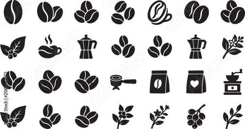 Photos Coffee Beans and Coffee Making Equipment Icon Set for Coffee Shop Website Design