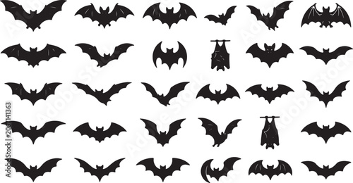 Canvas-taulu Collection of Various Bats Silhouettes for Halloween or Nature Themes