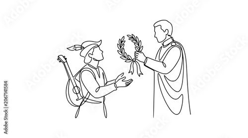 Фотография Bard Receives Laurel Wreath Award, One Line Art Illustration