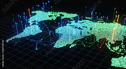 Abstract Digital World Map Illustrating Global Data Network and Communication Connectivity