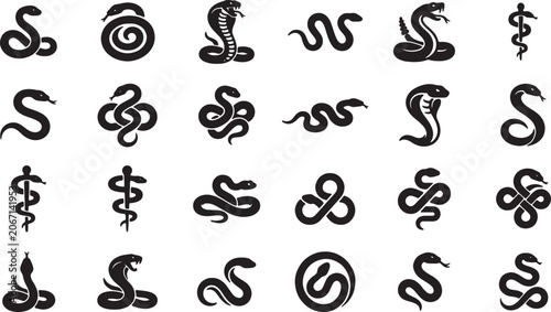 Obraz na plátně Collection of Various Snake Silhouettes for Design and Illustration