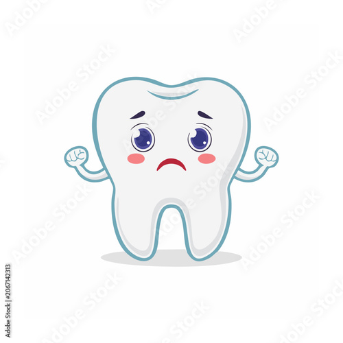 Cute cartoon tooth character with sad expression