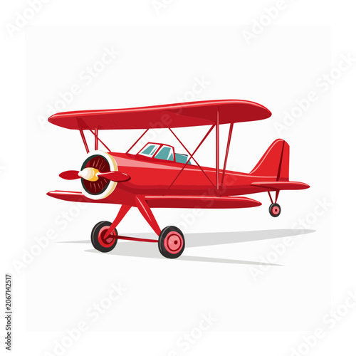 Red cartoon biplane with propeller and wheels