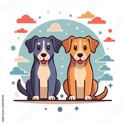 Two cartoon dogs sitting side by side