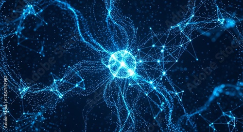 Abstract Digital Network with Glowing Blue Particles and Interconnected Lines