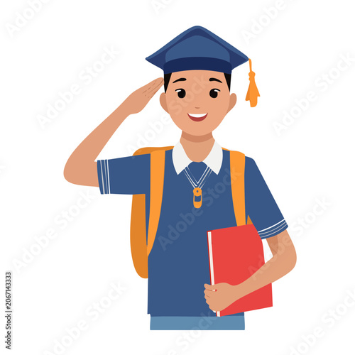 Graduate student in cap and gown holding a book