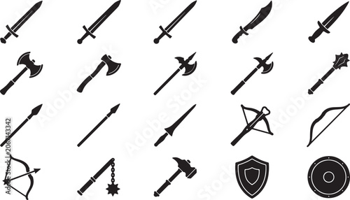 Картината върху платно Set of medieval and fantasy weapons and armor icons