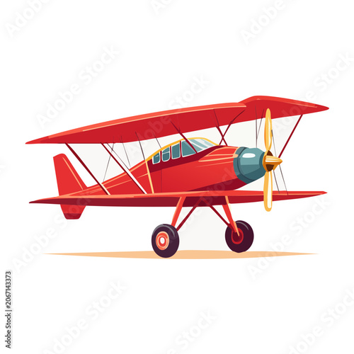Red cartoon biplane with propeller