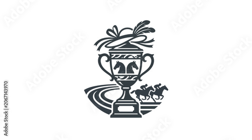 Tablou pe pânză Horse Racing Trophy Emblem with Jockeys and Horses