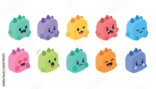 Colorful dinosaur toys in row.