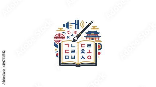 Obraz na płótnie Korean Alphabet Learning: Hangul, Calligraphy, Culture, and Language Education