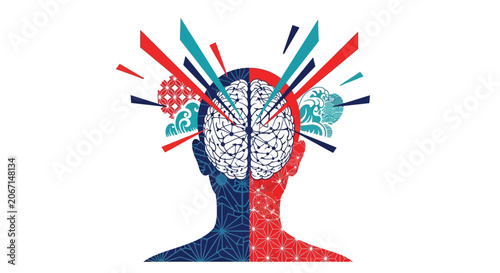Human Brain with Exploding Thoughts and Creativity.