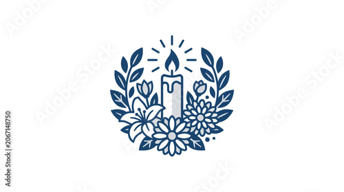 Quadro su tela Memorial Candle and Flowers Wreath Icon, Remembrance, Grief, Sympathy, Funeral,