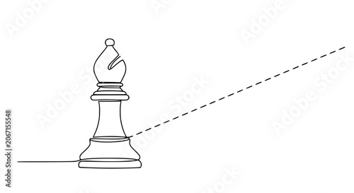 Tableau sur toile Single line drawing of a chess bishop moving diagonally, concept of strategy and