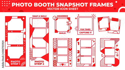 Bild auf Leinwand Red and white photo booth snapshot frames and photo strip templates