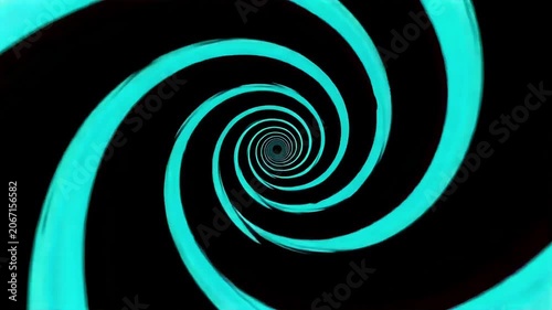 Black and Electric Cyan Spiral Rotating Inward with Hypnotic Optical Illusion Seamless Loop Abstract Vector Animation