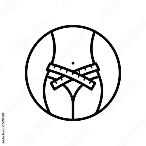 Waistline with measuring tape vector icon. Weight loss, Slimming and fitness body transformation icon.