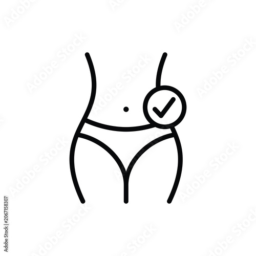 Waistline with checking mark vector icon. Weight loss, Slimming and fitness body transformation icon.