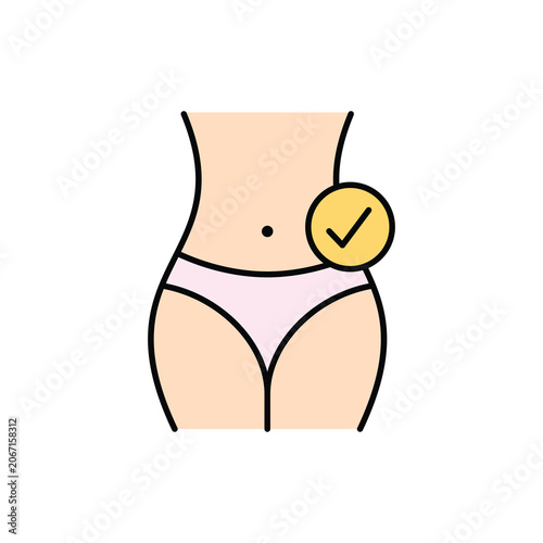 Waistline with checking mark vector icon. Weight loss, Slimming and fitness body transformation icon.